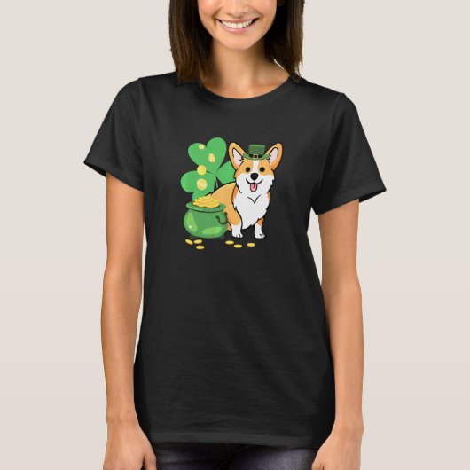 Corgi St. Patrick's Dag Met Leprechaun Hoed T-shirt (Voorkant)
