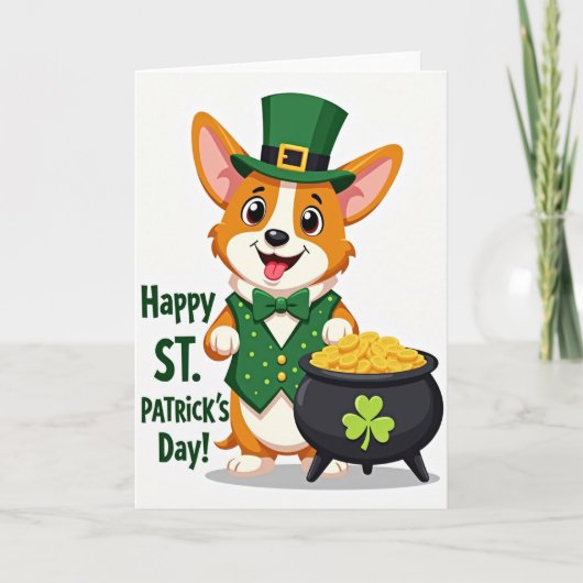 Corgi St Patricks Day Best Wishes Card Kaart (Voorkant)