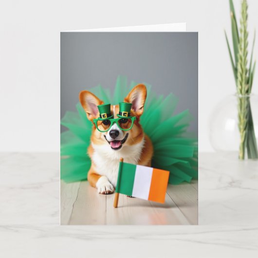 Corgi St. Patrick's Day Fun Kaart (Voorkant)