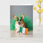 Corgi St. Patrick's Day Fun Kaart (Gele Bloem)