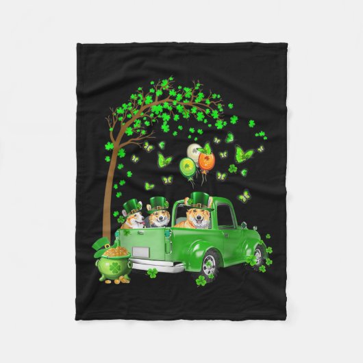 Corgi St Patricks Day Green Truck onder de boom Fleece Deken (Voorkant)