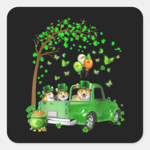 Corgi St Patricks Day Green Truck onder de boom Vierkante Sticker