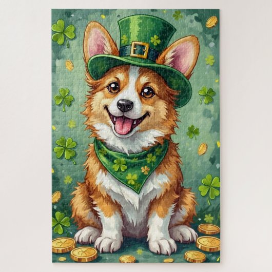 Corgi St. Patrick's Day Schattige Geluks Hond Legpuzzel (Verticaal)