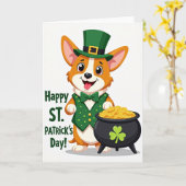 Corgi St. Patrick's Day Wenskaart Kaart (Gele Bloem)