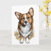 Corgi Standaard, 5" x 7" Gevouwen Wenskaart Kaart (Gele Bloem)