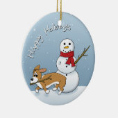 Corgi Steals Snowman's Arm Kerstversiering Keramisch Ornament (Rechts)