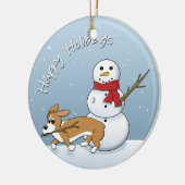Corgi Steals Snowman's Arm Kerstversiering Keramisch Ornament (Links)