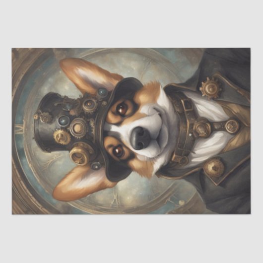 Corgi Steampunk Dreams: een mechanische decoupage Tissuepapier (Voorkant)
