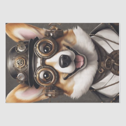 Corgi Steampunk Dreams: een mechanische decoupage Tissuepapier (Voorkant)