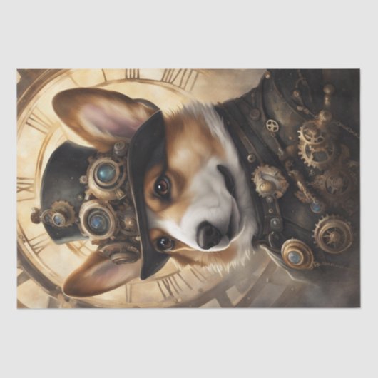Corgi Steampunk Dreams: een mechanische decoupage Tissuepapier (Voorkant)