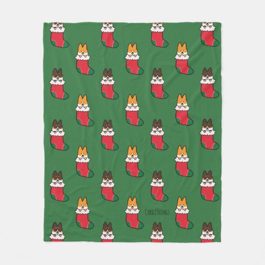 Corgi Stocking Fleece Blanket Deken (Voorkant)