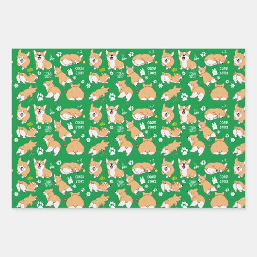 Corgi Story Kerstfeestdag Inpakpapier Vel (Voorkant)