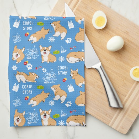 Corgi Story Kerstmis Theedoek (Quarter Fold)