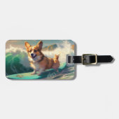Corgi strand surfen schilderij bagagelabel (Voorkant horizontaal)