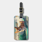 Corgi strand surfen schilderij bagagelabel (Voorkant verticaal)