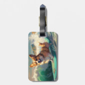 Corgi strand surfen schilderij bagagelabel (Achterkant verticaal)