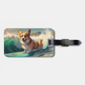 Corgi strand surfen schilderij bagagelabel (Achterkant horizontaal)