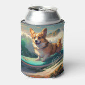 Corgi strand surfen schilderij blikjeskoeler (Blikje Voorkant)