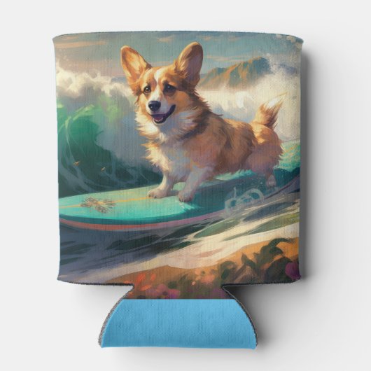 Corgi strand surfen schilderij blikjeskoeler (Achterkant)