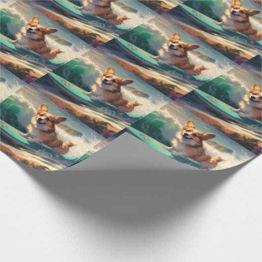 Corgi strand surfen schilderij cadeaupapier (Hoek)