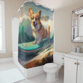 Corgi strand surfen schilderij douchegordijn (In situ)