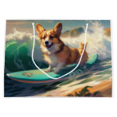 Corgi strand surfen schilderij groot cadeauzakje (Voorkant)