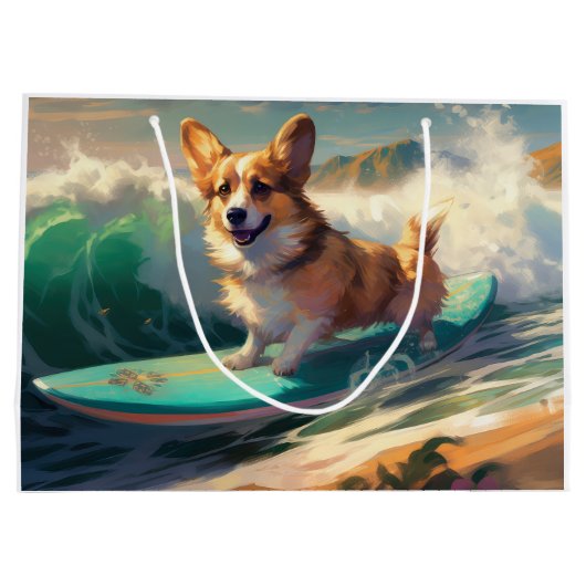 Corgi strand surfen schilderij groot cadeauzakje (Achterkant)