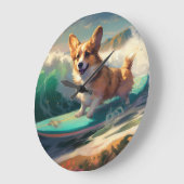 Corgi strand surfen schilderij grote klok (Hoek)