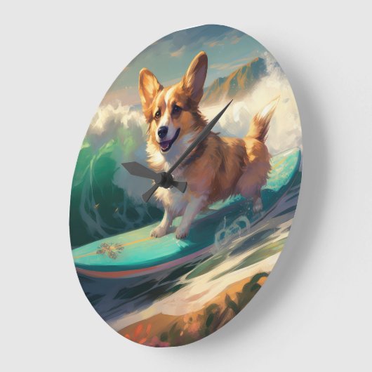 Corgi strand surfen schilderij grote klok (Hoek)
