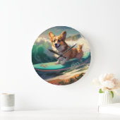Corgi strand surfen schilderij grote klok (Huis)