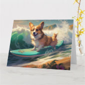 Corgi strand surfen schilderij kaart (Gele Bloem)