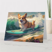 Corgi strand surfen schilderij kaart (Voorkant)