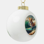 Corgi strand surfen schilderij keramische bal ornament (Links)