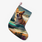 Corgi strand surfen schilderij kleine kerstsok (Voorkant (Hangend))