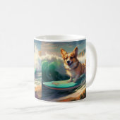 Corgi strand surfen schilderij koffiemok (Voorkant rechts)