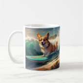 Corgi strand surfen schilderij koffiemok (Links)