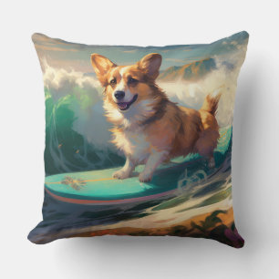 Corgi strand surfen schilderij kussen