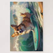 Corgi strand surfen schilderij legpuzzel (Verticaal)