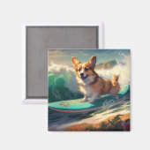 Corgi strand surfen schilderij magneet (Voorkant / Achterkant)