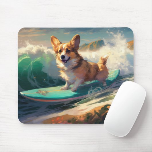 Corgi strand surfen schilderij muismat (Met muis)