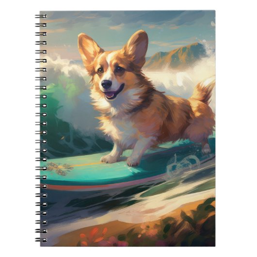 Corgi strand surfen schilderij notitieboek (Voorkant)