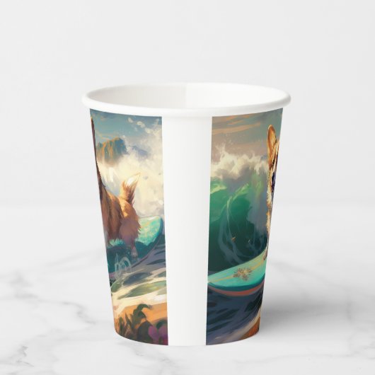 Corgi strand surfen schilderij papieren bekers (Links)