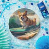 Corgi strand surfen schilderij papieren bordje (Feest)