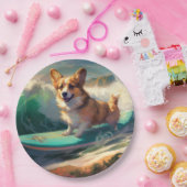 Corgi strand surfen schilderij papieren bordje (Feest)