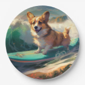 Corgi strand surfen schilderij papieren bordje (Voorkant)