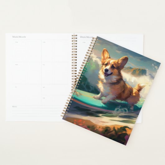 Corgi strand surfen schilderij planner (Display)