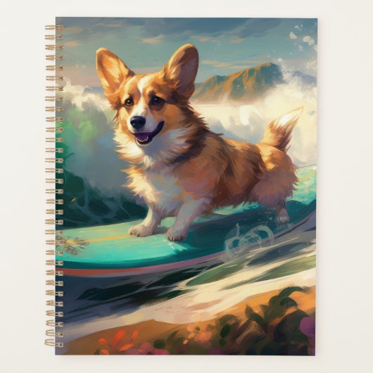 Corgi strand surfen schilderij planner (Voorkant)
