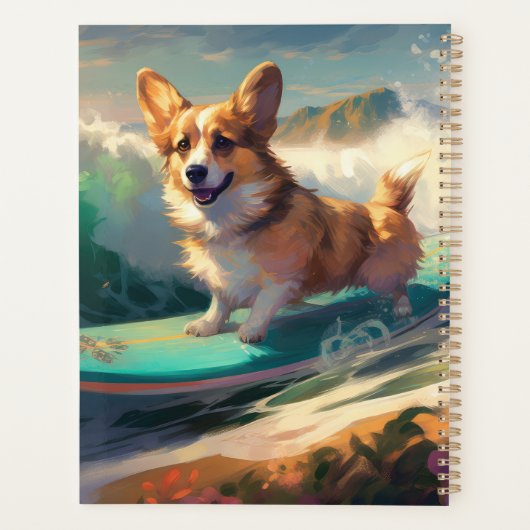 Corgi strand surfen schilderij planner (Achterkant)