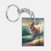 Corgi strand surfen schilderij sleutelhanger (Voorkant Links)