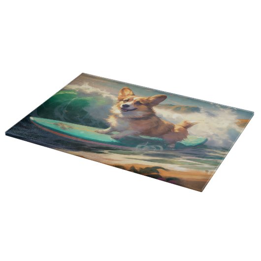 Corgi strand surfen schilderij snijplank (Hoek)